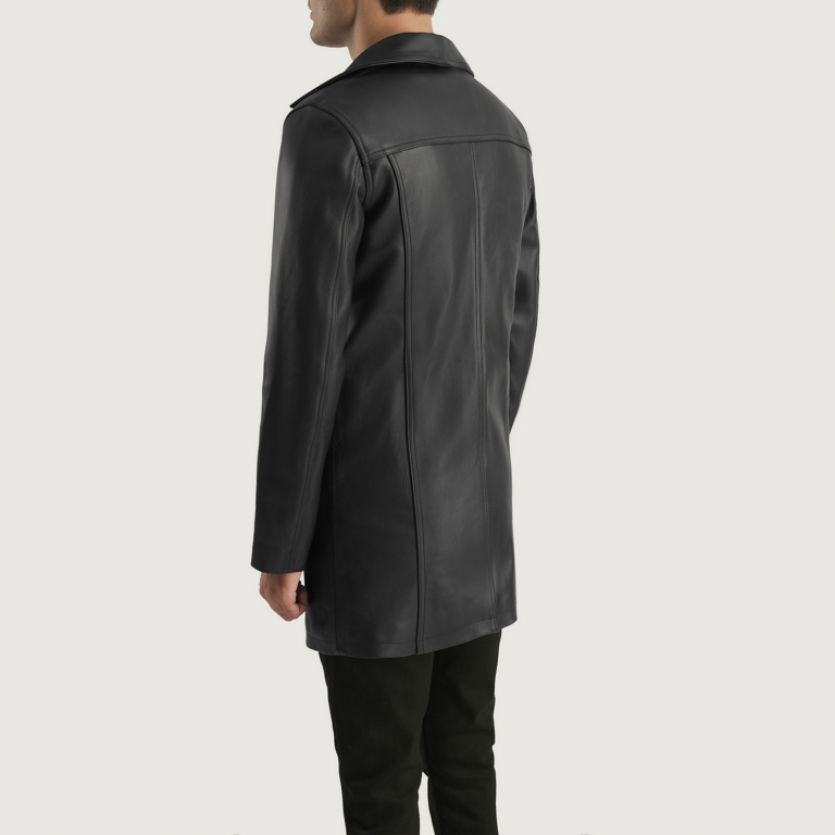 Mens Brawnton Black Leather Coat Tilted Back-8-1700480167792